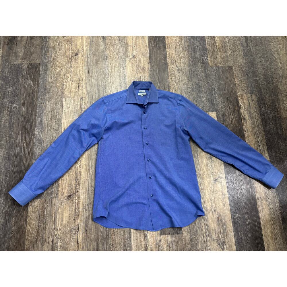 Modena Dress Shirt 15.5 34/35 Slim Fit Blue Micro Pattern Long Sleeve Button‎